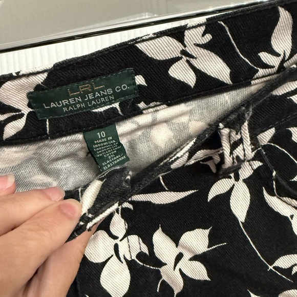 Lauren Ralph Lauren Black & White Floral Print Jeans Pants LRL Size 10 Preppy - Picture 3 of 5